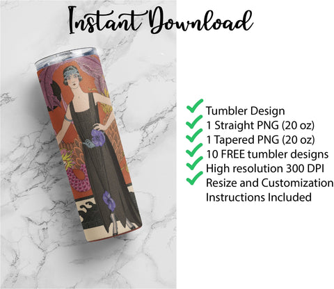 20 oz sublimation/waterslide skinny and taper tumbler wrap - art deco flapper girl Sublimation Sharia Morton Designs 
