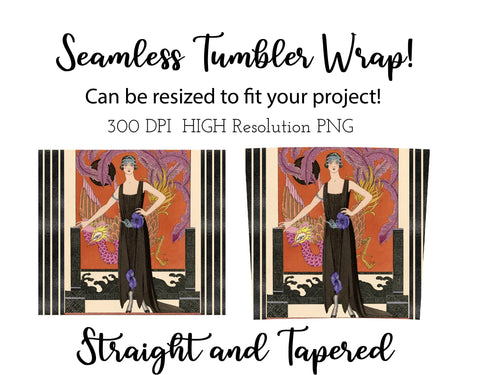 20 oz sublimation/waterslide skinny and taper tumbler wrap - art deco flapper girl Sublimation Sharia Morton Designs 