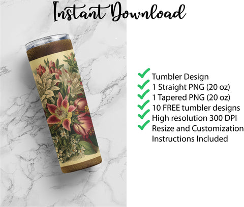20 oz sublimation/waterslide skinny and taper tumbler wrap-art nouveau cream flower clusters Sublimation Sharia Morton Designs 