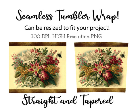 20 oz sublimation/waterslide skinny and taper tumbler wrap-art nouveau cream flower clusters Sublimation Sharia Morton Designs 