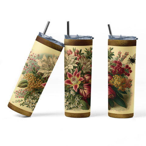 20 oz sublimation/waterslide skinny and taper tumbler wrap-art nouveau cream flower clusters Sublimation Sharia Morton Designs 