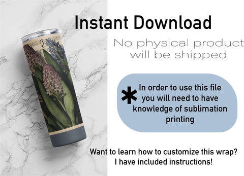 20 oz sublimation/waterslide skinny and taper tumbler wrap-Art nouveau Music Hyacinth Sublimation Sharia Morton Designs 