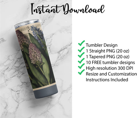 20 oz sublimation/waterslide skinny and taper tumbler wrap-Art nouveau Music Hyacinth Sublimation Sharia Morton Designs 