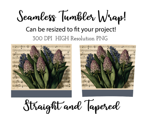 20 oz sublimation/waterslide skinny and taper tumbler wrap-Art nouveau Music Hyacinth Sublimation Sharia Morton Designs 
