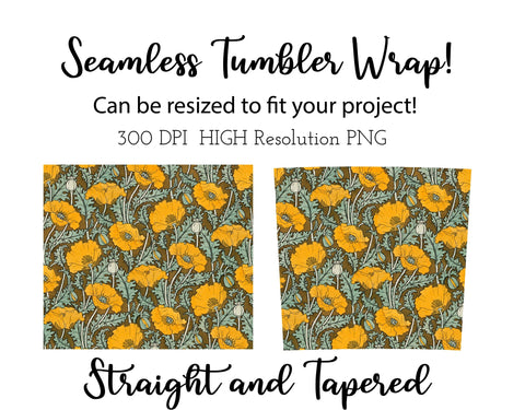 20 oz sublimation/waterslide skinny and taper tumbler wrap-Art nouveau yellow floral Sublimation Sharia Morton Designs 