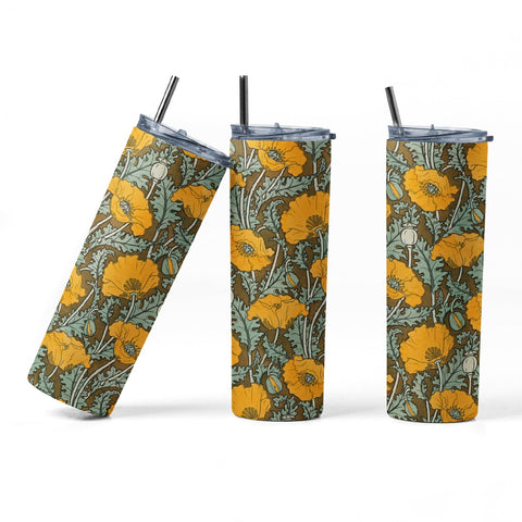 20 oz sublimation/waterslide skinny and taper tumbler wrap-Art nouveau yellow floral Sublimation Sharia Morton Designs 