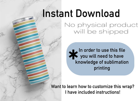 20 oz sublimation/waterslide skinny and taper tumbler wrap-Beachy Stripes Sublimation Sharia Morton Designs 