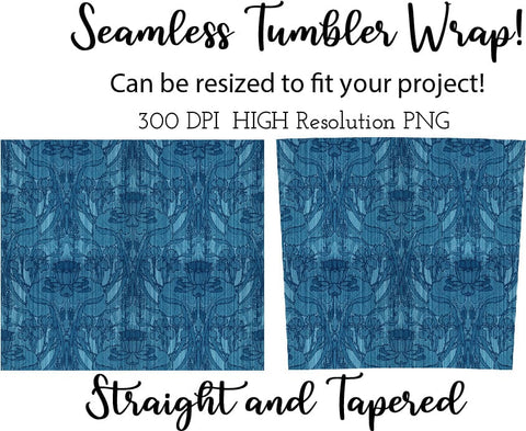 20 oz sublimation/waterslide skinny and taper tumbler wrap - blue art nouveau Sublimation Sharia Morton Designs 
