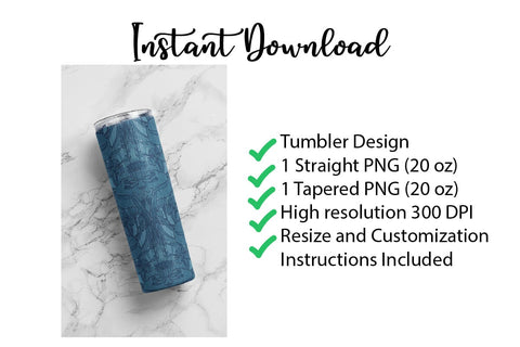 20 oz sublimation/waterslide skinny and taper tumbler wrap - blue art nouveau Sublimation Sharia Morton Designs 