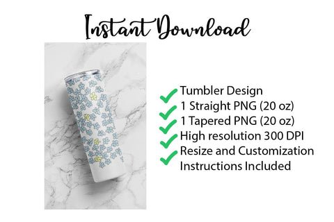 20 oz sublimation/waterslide skinny and taper tumbler wrap-Blue falling flower Sublimation Sharia Morton Designs 
