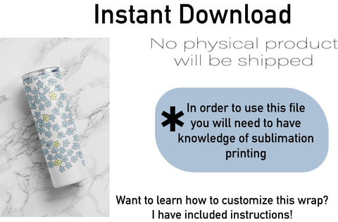 20 oz sublimation/waterslide skinny and taper tumbler wrap-Blue falling flower Sublimation Sharia Morton Designs 