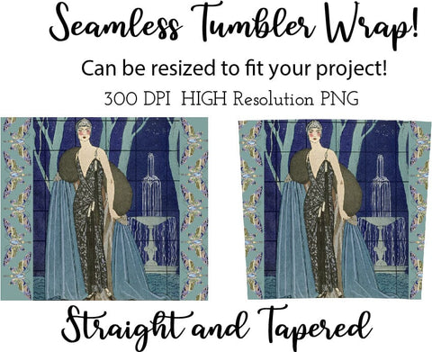 20 oz sublimation/waterslide skinny and taper tumbler wrap - blue flapper girl Sublimation Sharia Morton Designs 