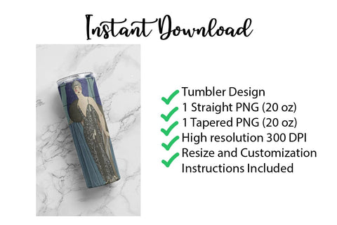 20 oz sublimation/waterslide skinny and taper tumbler wrap - blue flapper girl Sublimation Sharia Morton Designs 
