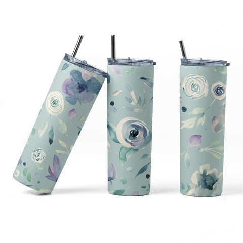 20 oz sublimation/waterslide skinny and taper tumbler wrap-Blue watercolor roses Sublimation Sharia Morton Designs 