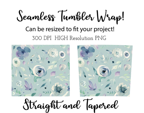 20 oz sublimation/waterslide skinny and taper tumbler wrap-Blue watercolor roses Sublimation Sharia Morton Designs 