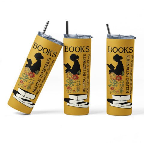20 oz sublimation/waterslide skinny and taper tumbler wrap-Book introvert yellow Sublimation Sharia Morton Designs 