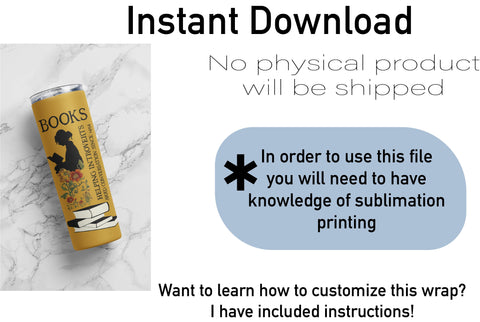 20 oz sublimation/waterslide skinny and taper tumbler wrap-Book introvert yellow Sublimation Sharia Morton Designs 