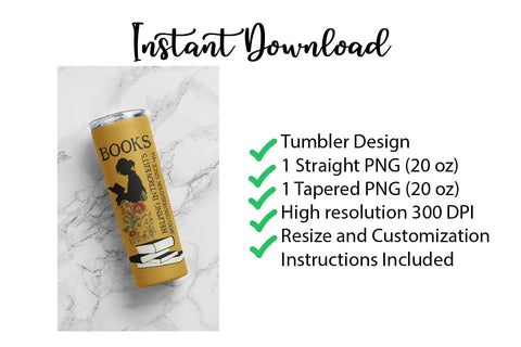 20 oz sublimation/waterslide skinny and taper tumbler wrap-Book introvert yellow Sublimation Sharia Morton Designs 