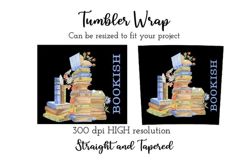 20 oz sublimation/waterslide skinny and taper tumbler wrap - book lovers black watercolor books Sublimation Sharia Morton Designs 