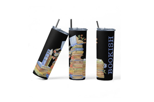 20 oz sublimation/waterslide skinny and taper tumbler wrap - book lovers black watercolor books Sublimation Sharia Morton Designs 