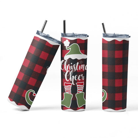 20 oz sublimation/waterslide skinny and taper tumbler wrap- Buffalo plaid christmas cheer elf Sublimation Sharia Morton Designs 