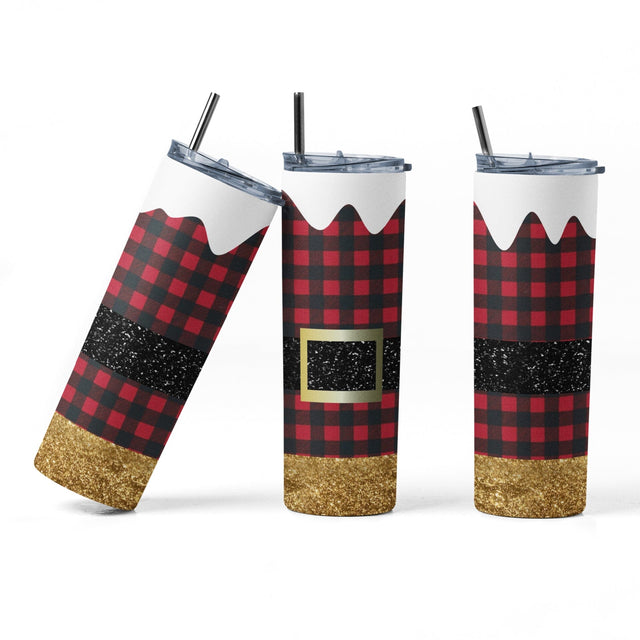 20 oz sublimation/waterslide skinny and taper tumbler wrap-buffalo plaid Santa belt Sublimation Sharia Morton Designs 