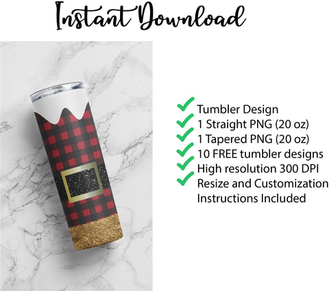 20 oz sublimation/waterslide skinny and taper tumbler wrap-buffalo plaid Santa belt Sublimation Sharia Morton Designs 