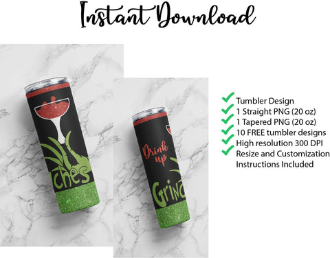 20 oz sublimation/waterslide skinny and taper tumbler wrap-Drink up grinches Sublimation Sharia Morton Designs 