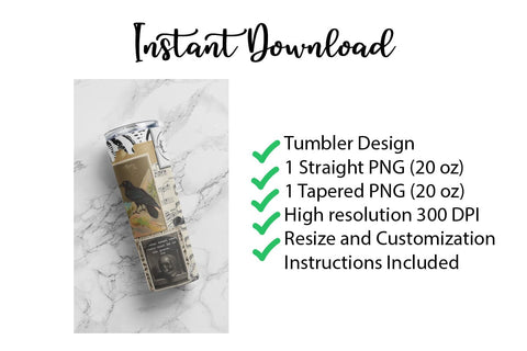 20 oz sublimation/waterslide skinny and taper tumbler wrap-Edgar Allan Poe Raven Sublimation Sharia Morton Designs 