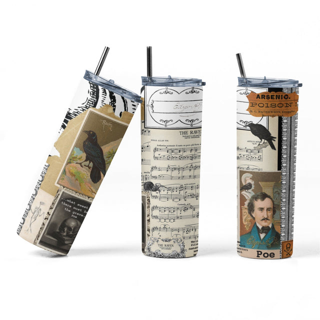 20 oz sublimation/waterslide skinny and taper tumbler wrap-Edgar Allan Poe Raven Sublimation Sharia Morton Designs 