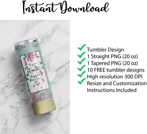 20 oz sublimation/waterslide skinny and taper tumbler wrap - faith bigger than fear Sublimation Sharia Morton Designs 