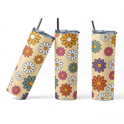 20 oz sublimation/waterslide skinny and taper tumbler wrap-floral daisy retro yellow Sublimation Sharia Morton Designs 