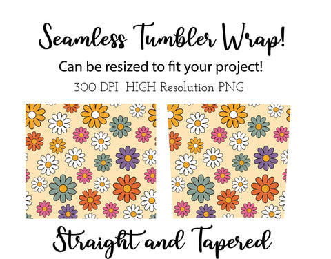 20 oz sublimation/waterslide skinny and taper tumbler wrap-floral daisy retro yellow Sublimation Sharia Morton Designs 
