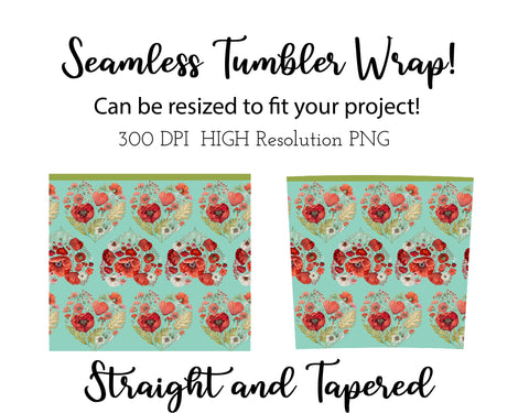 20 oz sublimation/waterslide skinny and taper tumbler wrap-Floral heart poppies Sublimation Sharia Morton Designs 