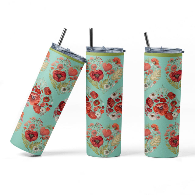 20 oz sublimation/waterslide skinny and taper tumbler wrap-Floral heart poppies Sublimation Sharia Morton Designs 