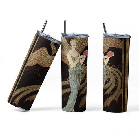 20 oz sublimation/waterslide skinny and taper tumbler wrap-Gold phoenix art deco flapper Sublimation Sharia Morton Designs 