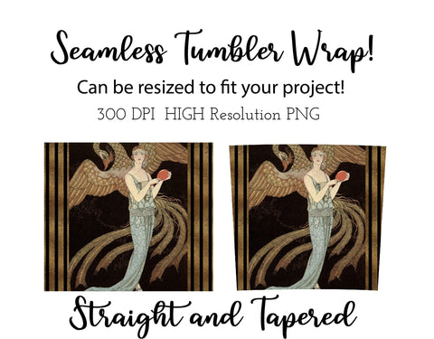 20 oz sublimation/waterslide skinny and taper tumbler wrap-Gold phoenix art deco flapper Sublimation Sharia Morton Designs 