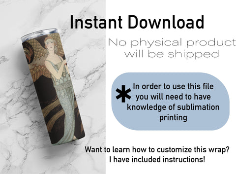 20 oz sublimation/waterslide skinny and taper tumbler wrap-Gold phoenix art deco flapper Sublimation Sharia Morton Designs 