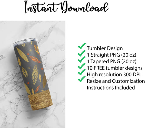 20 oz sublimation/waterslide skinny and taper tumbler wrap-Golden fall autumn leaves Sublimation Sharia Morton Designs 