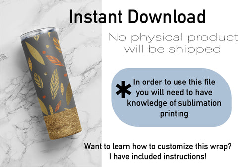 20 oz sublimation/waterslide skinny and taper tumbler wrap-Golden fall autumn leaves Sublimation Sharia Morton Designs 