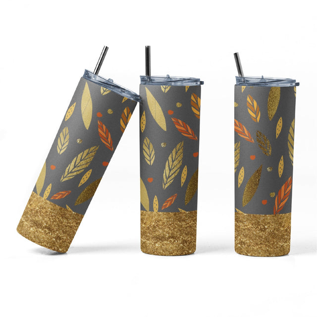 20 oz sublimation/waterslide skinny and taper tumbler wrap-Golden fall autumn leaves Sublimation Sharia Morton Designs 