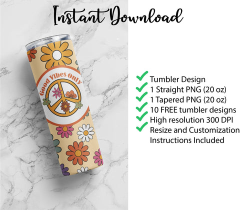 20 oz sublimation/waterslide skinny and taper tumbler wrap-Good Vibes Only Sublimation Sharia Morton Designs 