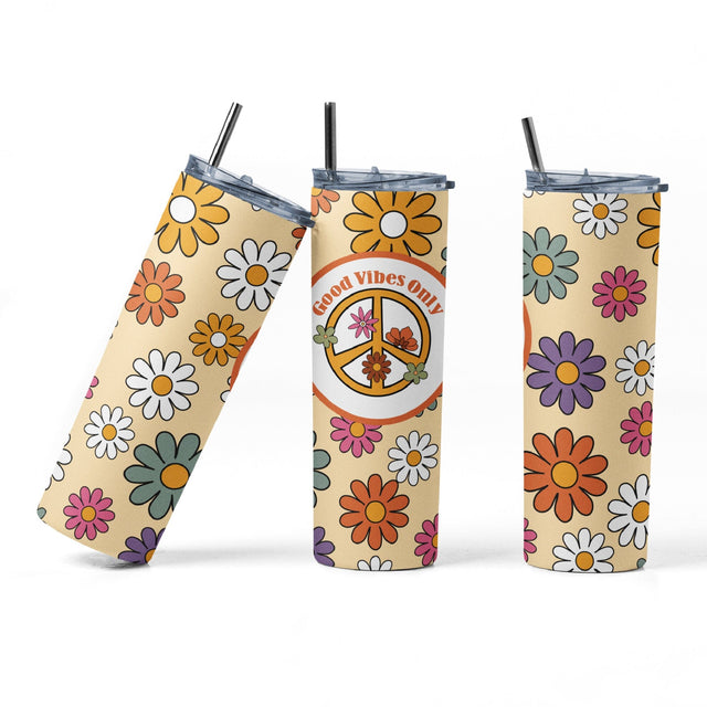 20 oz sublimation/waterslide skinny and taper tumbler wrap-Good Vibes Only Sublimation Sharia Morton Designs 