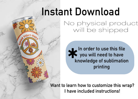 20 oz sublimation/waterslide skinny and taper tumbler wrap-Good Vibes Only Sublimation Sharia Morton Designs 