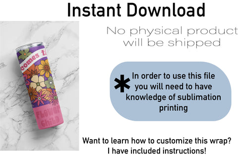 20 oz sublimation/waterslide skinny and taper tumbler wrap-Here comes the sun flower child Sublimation Sharia Morton Designs 