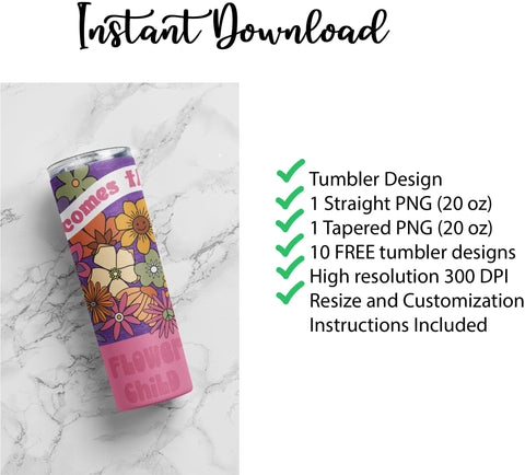 20 oz sublimation/waterslide skinny and taper tumbler wrap-Here comes the sun flower child Sublimation Sharia Morton Designs 