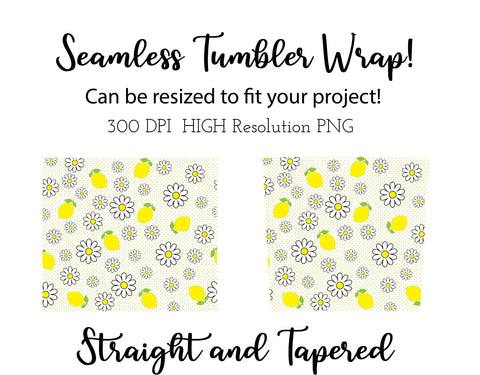 20 oz sublimation/waterslide skinny and taper tumbler wrap-Lemon polka dot Daisy Sublimation Sharia Morton Designs 