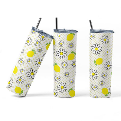 20 oz sublimation/waterslide skinny and taper tumbler wrap-Lemon polka dot Daisy Sublimation Sharia Morton Designs 