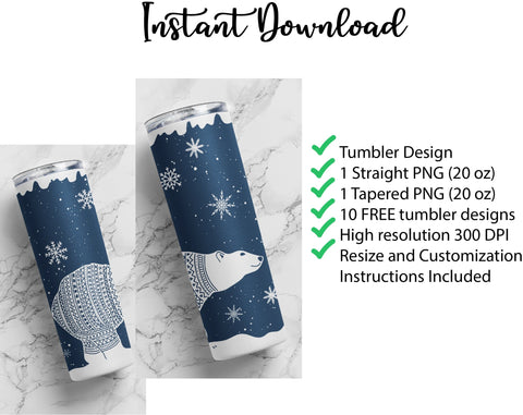 20 oz sublimation/waterslide skinny and taper tumbler wrap-Let it Snow polar bear Sublimation Sharia Morton Designs 