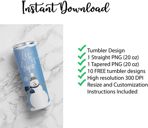 20 oz sublimation/waterslide skinny and taper tumbler wrap-Let it Snow snowman Sublimation Sharia Morton Designs 